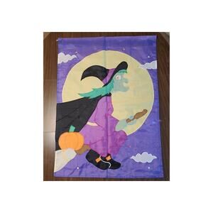 Halloween Garden Flag Flying Witch Moon Pumpkin Large 39" x 28" Porch Yard